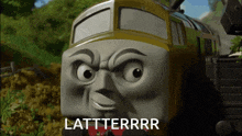 a picture of a cartoon train with the words lattterrr on the bottom