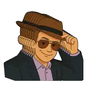 a cartoon man wearing a hat and sunglasses