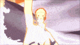 a pixel art of a man with his arm up in the air .