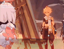 a video game character named paimon is talking to another character in a video game .