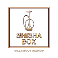 a logo for shisha box shows a hookah and says " all about shisha "
