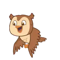 a cartoon owl with its wings outstretched is smiling