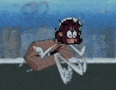 a pixel art drawing of a cartoon character with glasses