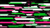 a black background with pink and green lines and a white triangle with the letter l on it