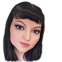 a drawing of a woman 's face with black hair