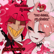 a drawing of a demon and a girl with the words mon amour my eden