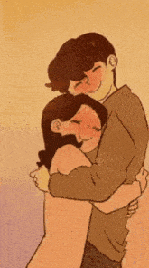 a cartoon of a man and woman hugging each other and smiling .
