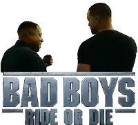 a poster for bad boys ride or die shows two men talking to each other