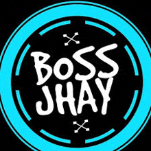 the logo for boss jhay is a black and blue circle with the words boss jhay written on it .