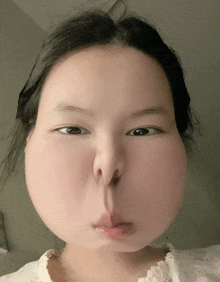 a close up of a woman 's face with a big nose