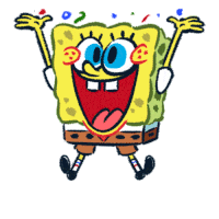 a cartoon drawing of spongebob with his arms up