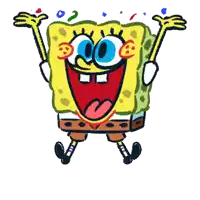 a cartoon drawing of spongebob with his arms up