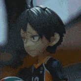 a close up of a figurine of a boy holding a ball with an angry look on his face