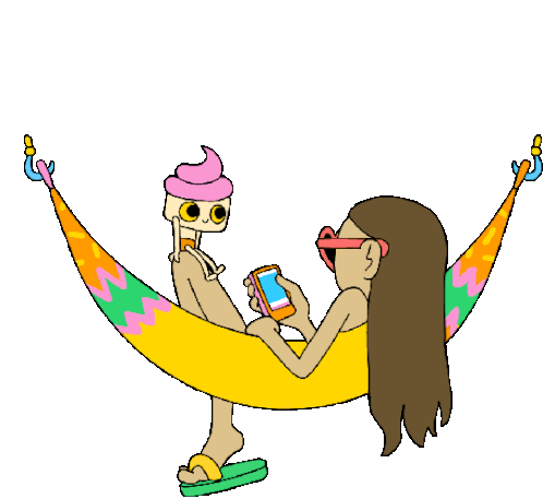 Girl And Ice Cream Cone Relaxing On Hammock Sticker - Mariby The Sea Hammock Scrolling Stickers
