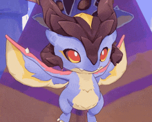 a cartoon drawing of a dragon with wings and horns