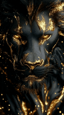 a black and gold lion with the letter u on the bottom right