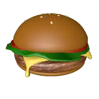 a cartoon hamburger with cheese lettuce and tomatoes on a white background