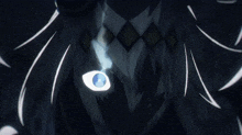 a close up of a person 's eye with a blue light coming out of it