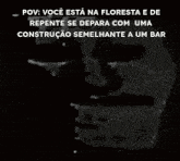 a black and white image of a troll face with the words pov voce esta na floresta e de repente se depara com uma