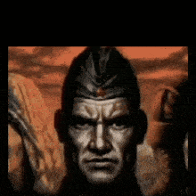 a man with a red star on his hat is looking at the camera .