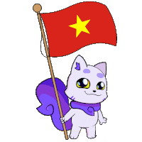 a cartoon cat is holding a flag with a yellow star on it