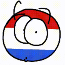 a drawing of a red white and blue ball with two circles on it