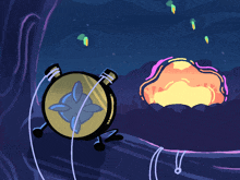 a cartoon drawing of a compass with a flower on it