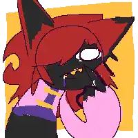 a pixel art drawing of a girl with red hair holding a donut