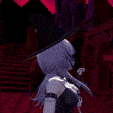 a witch with long gray hair and black nails