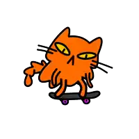 a cartoon orange cat is riding a skateboard