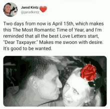two days from now is april 15th which makes this the most romantic time of year and im reminded that all the best love letters start