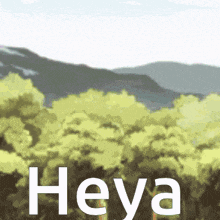 a painting of a forest with the word heya on it
