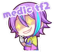 a cartoon of a girl with purple hair and the words medic tf2 above her head