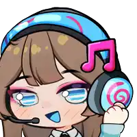 a cartoon girl wearing headphones with a pink note above her head
