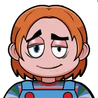 a cartoon character with red hair and blue overalls has a sad look on his face