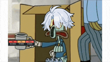 a cartoon of squidward holding a cup that says t1