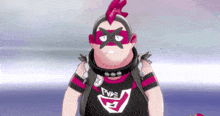 a cartoon character with a mohawk and a shirt that says pve on it