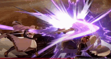 a video game scene with a purple light coming out of it