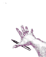 a drawing of a hand holding a pen on a white background