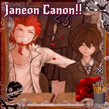 a picture of a man and a girl with the name janeon canon written on it