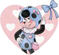 a ladybug with a bow on her head is standing in a pink heart