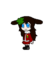 a pixel art drawing of a girl wearing a santa suit and a clover in her hair .