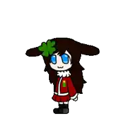 a pixel art drawing of a girl wearing a santa suit and a clover in her hair .