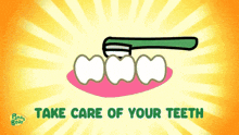 a cartoon bear holding a toothbrush and a tube of toothpaste