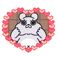 a cartoon of a hamster in a heart shaped frame with hearts surrounding it
