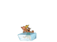a cartoon mouse is surrounded by ice cubes and a white background