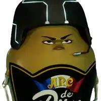 a cartoon character is wearing a helmet and has the word arc on his shirt
