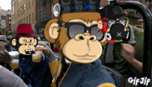 a cartoon of a monkey wearing sunglasses and a hat with the word gif on it