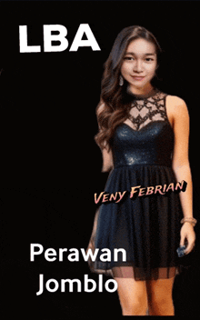 a picture of a woman in a black dress with the name perawan jomblo