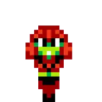 a pixel art drawing of a red and green character